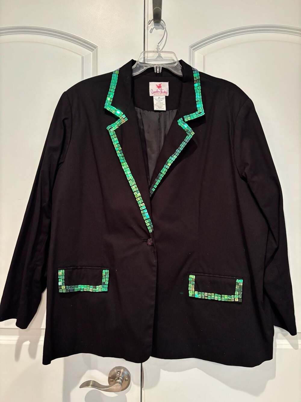Quacker Factory Black Blazer Jacket with Green Sequin Trim Plus Size 3X